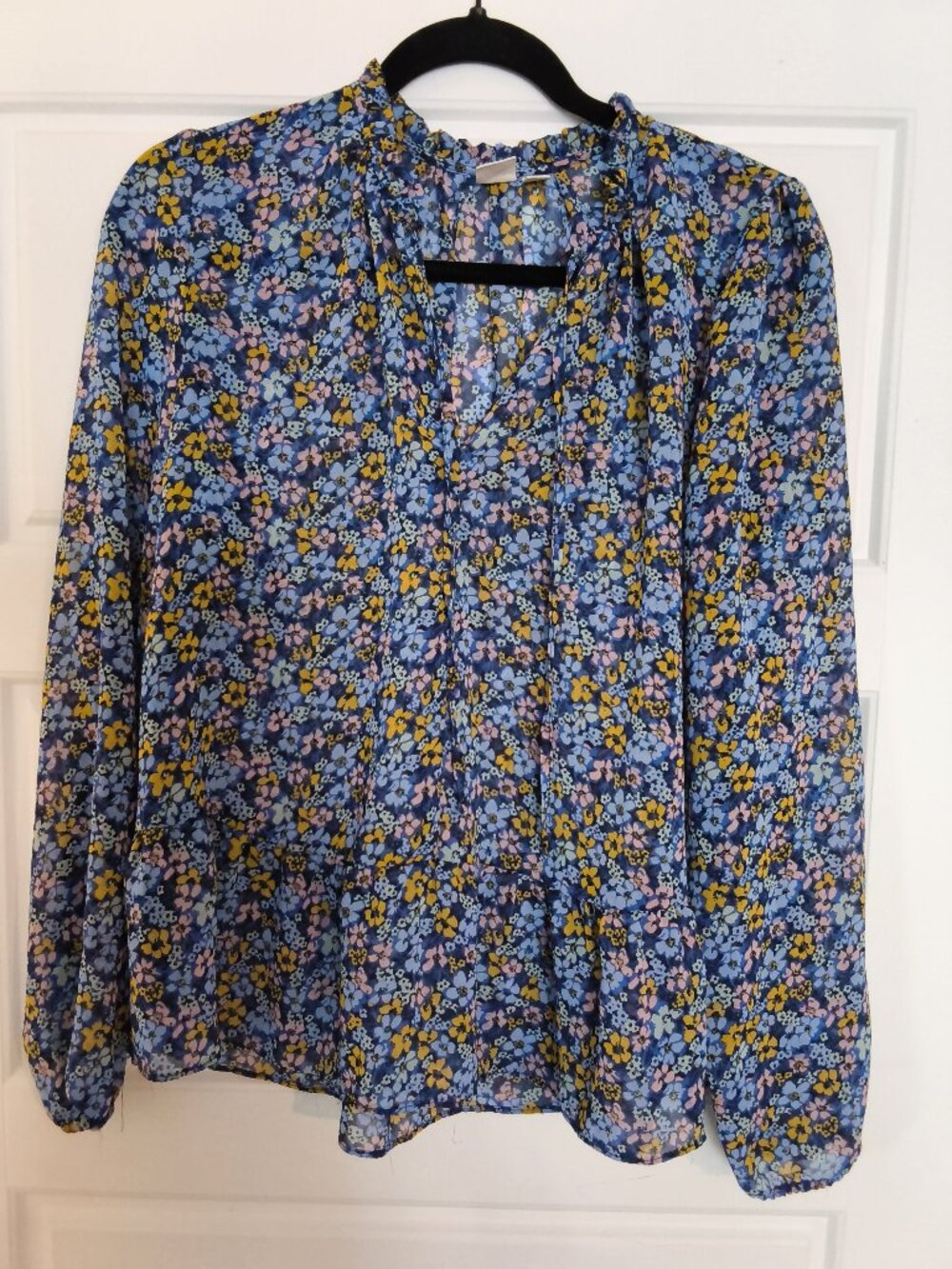 Gap Blue Floral Sheer Blouse Size Small Romantic Boho Long Sleeve Top
